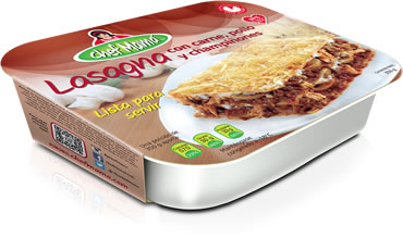 Lasagna con carne, pollo y champiñones
