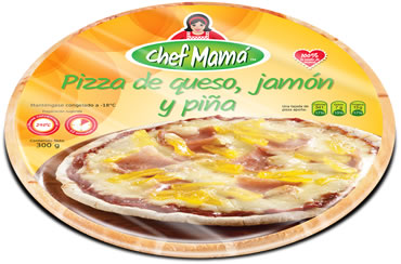 Pizza de queso, jamón y piña